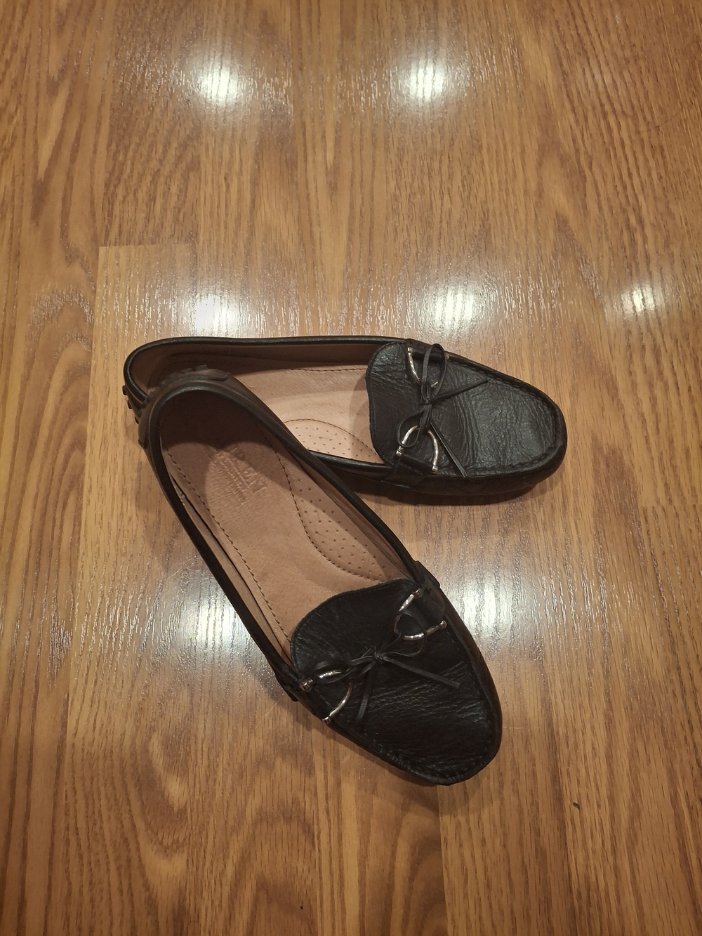 Ralph Lauren Women's Black Leather Bow-Trim Loafers
